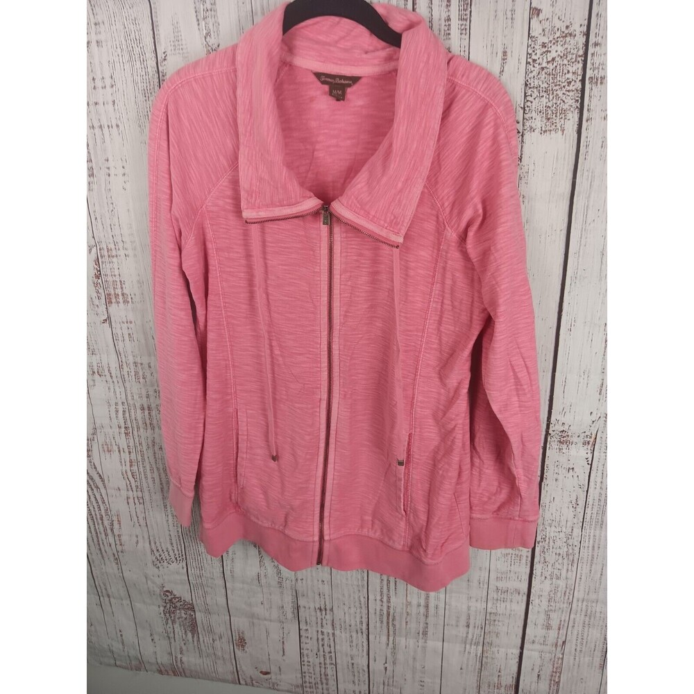Tommy Bahama Full Zip Jacket Women's Medium Pink Lightweight 100% Cotton